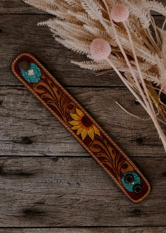 american_darling_tooled_leather_handpainted_cuff_bracelet_western_cowgirl_cowboy_mack_and_co_designs_australia