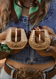 The Western Buckle Statement Earrings in Gold
