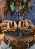The Western Buckle Statement Earrings in Gold