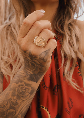 Bronc Mini Belt Buckle Ring - Gold