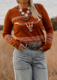 rust_longhorn_sweater_cowgirl_western_cotton_rye_outfitters_america_mack_and_co_designs_australia