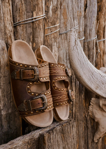 The Buckle Down Leather Slides