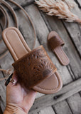 amelia_womens_tooled_leather_sunflower_slides_shoes_mack_and_co_designs_australia