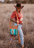 Riana Tooled Leather Saddle Blanket Bag in Turquoise
