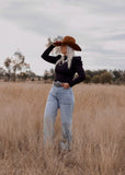 eleanor_ruffle_puff_sleeve_bodysuit_cowgirl_western_black_mack_and_co_designs_australia