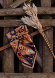 rodeo_western_fashion_silk_satin_mesa_aztec_teal_handmade_handcrafted_concho_scarfslide_slide_wildrag_wild_rag_neck_scarf_tie_necktie_floral_scarves_bucking_bronco_campdraft_barrel_racing_racer_linen_cutting_gingham_paisley_cowgirl_mack_and_co_designs_australia