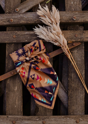 rodeo_western_fashion_silk_satin_mesa_aztec_teal_handmade_handcrafted_concho_scarfslide_slide_wildrag_wild_rag_neck_scarf_tie_necktie_floral_scarves_bucking_bronco_campdraft_barrel_racing_racer_linen_cutting_gingham_paisley_cowgirl_mack_and_co_designs_australia