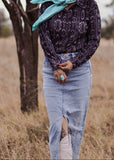 the_tombstone_aztec_blouse_arena_shirt_turquoise_kingman_concho_pearl_snap_button_down_plisse_monochrome_barrel_racer_womens_mack_and_co_designs_australia