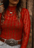The Western Heritage Lace Top in Red