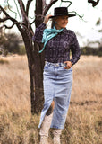 the_tombstone_aztec_blouse_arena_shirt_turquoise_kingman_concho_pearl_snap_button_down_plisse_monochrome_barrel_racer_womens_mack_and_co_designs_australia