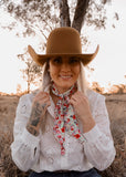 rodeo_western_wildflowers_poster_fashion_ruffle_wrap_handmade_handcrafted_concho_scarfslide_slide_wildrag_wild_rag_neck_scarf_tie_necktie_floral_scarves_turquiose_bucking_bronco_campdraft_barrel_racing_racer_linen_gingham_ranch_rider_paisley_cowgirl_mack_and_co_designs_australia