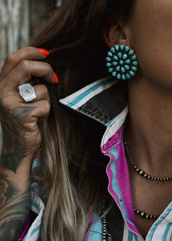 The Statement Cluster Earrings - Kingman Turquoise