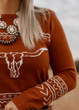 rust_longhorn_sweater_cowgirl_western_cotton_rye_outfitters_america_mack_and_co_designs_australia