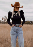 eleanor_ruffle_puff_sleeve_bodysuit_cowgirl_western_black_mack_and_co_designs_australia