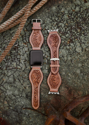 Tooled Leather Apple Watch Band