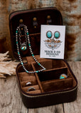 addilyn_cowhide_jewellery_jewelry_case_chocolate_tooled_brown_white_suede_leather_royston_kingman_turquoise_sterling_silver_navajo_pearls_desert_drifter_mack_and_co_designs_australia