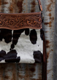 Reagan Cowhide Bag in Chocolate Tooled Leather