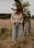 cotton_rye_outfitters_america_longhorn_rust_pearl_snap_button_up_arena_shirt_womens_western_cowgirl_mack_and_co_designs_australia
