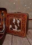Addilyn Cowhide Jewellery Case in Chocolate Tooled Leather
