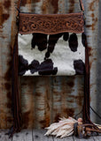 Reagan Cowhide Bag in Chocolate Tooled Leather