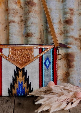 penelope_saddleblanket_saddle_blanket_red_cream_neautral_blue_turquoise_chocolate_purse_clutch_crossbody_bag_tooled_leather_western_mack_and_co_designs_australia