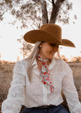 rodeo_western_wildflowers_poster_fashion_ruffle_wrap_handmade_handcrafted_concho_scarfslide_slide_wildrag_wild_rag_neck_scarf_tie_necktie_floral_scarves_turquiose_bucking_bronco_campdraft_barrel_racing_racer_linen_gingham_ranch_rider_paisley_cowgirl_mack_and_co_designs_australia