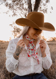 rodeo_western_wildflowers_poster_fashion_ruffle_wrap_handmade_handcrafted_concho_scarfslide_slide_wildrag_wild_rag_neck_scarf_tie_necktie_floral_scarves_turquiose_bucking_bronco_campdraft_barrel_racing_racer_linen_gingham_ranch_rider_paisley_cowgirl_mack_and_co_designs_australia