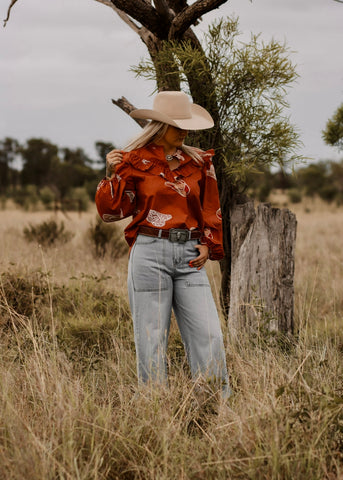 finley_western_cowboy_hat_rodeo_cowgirl_ruffle_puff_sleeve_blouse_arena_shirt_mack_and_co_designs_australia