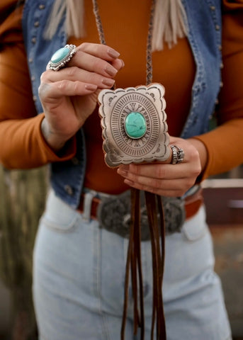 Leather Concho Bolo Necklace