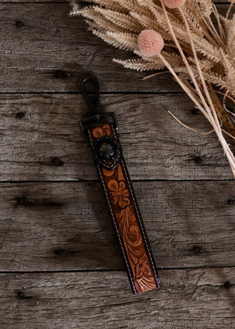 wristlet_american_darling_tooled_leather_handpainted_keyring_bag_tag_keychain_western_buckstitch_concho_mack_and_co_designs_australia