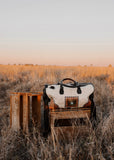 loretta_overnight_cowhide_tooled_leather_duffle_duffel_bag_turquoise_buckle_fringe_western_mack_and_co_designs_australia