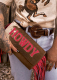 The Howdy Cowhide Clutch in Hot Pink