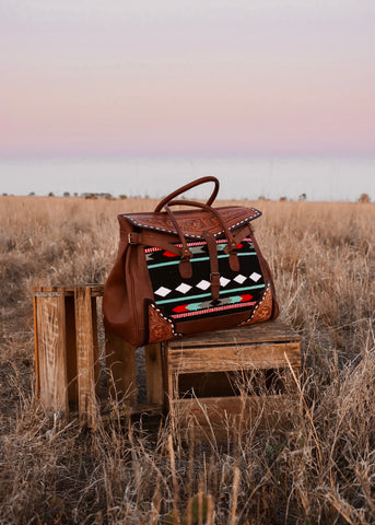 carter_saddle_blanket_overnight_duffle_duffel_bag_tooled_leather_turquoise_western_mack_and_co_designs_australia