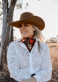 rodeo_western_wyoming_poster_fashion_ruffle_wrap_handmade_handcrafted_concho_scarfslide_slide_wildrag_wild_rag_neck_scarf_tie_necktie_floral_scarves_turquiose_bucking_bronco_campdraft_barrel_racing_racer_linen_gingham_ranch_rider_paisley_cowgirl_mack_and_co_designs_australia