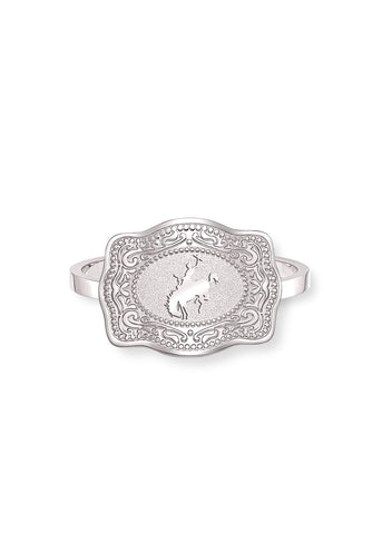 *PRE-ORDER* Bronc Mini Belt Buckle Ring - Silver