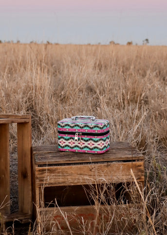 arizona_aztec_beauty_box_set_makeup_bag_cowgirl_cowprint_cow_print_turquoise_pink_mini_mack_and_co_designs_australia