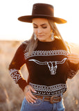 black_longhorn_sweater_cowgirl_western_cotton_rye_outfitters_america_mack_and_co_designs_australia