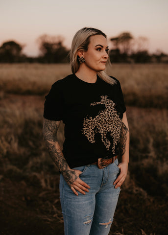 womens_leopard_bucking_bronc_cowgirl_western_punchy_graphic_tee_tshirt_t-shirt_mack_and_co_designs_australia