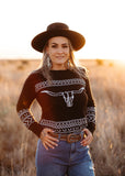 black_longhorn_sweater_cowgirl_western_cotton_rye_outfitters_america_mack_and_co_designs_australia