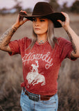 howdy_rodeo_western_fashion_bucking_bronco_graphic_tee_t-shirt_punchy_mack_and_co_designs_australia