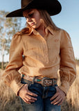dusty_creek_shilo_womens_linen_arena_shirt_amber_blouse_campdrafting_frill_barrel_racing_rodeo_western_mack_and_co_designs_australia
