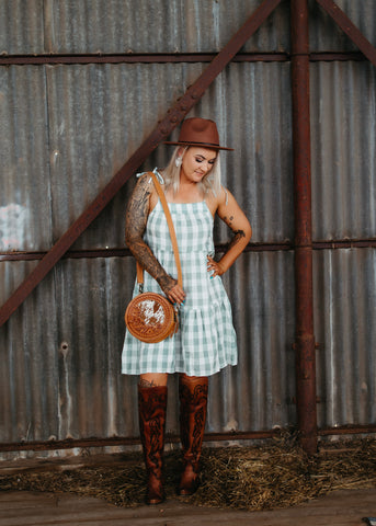 Macey Gingham Dress in Sage
