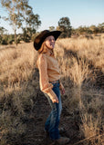 dusty_creek_shilo_womens_linen_arena_shirt_amber_blouse_campdrafting_frill_barrel_racing_rodeo_western_mack_and_co_designs_australia