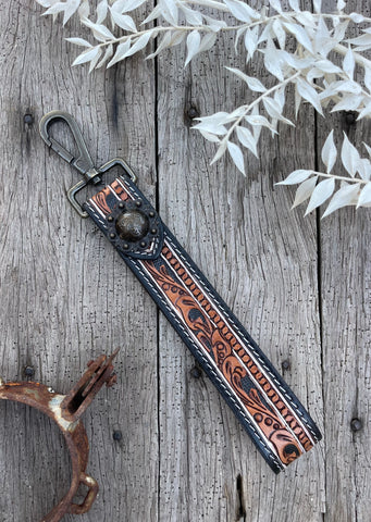 american_darling_concho_handpainted_flower_floral_hand_painted_tooled_wristlet_keyring_strap_leather_western_mack_and_co_designs_australia