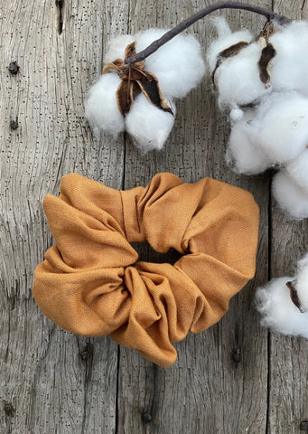 linen_scrunchie_handcrafted_mustard_handmade_mack_and_co_designs_australia