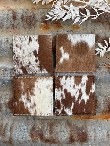 Cowhide Coaster (4 Pack) - Tan & White