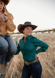 dusty_creek_elsey_womens_linen_arena_shirt_emerald_savannah_campdrafting_barrel_racing_rodeo_western_mack_and_co_designs_australia