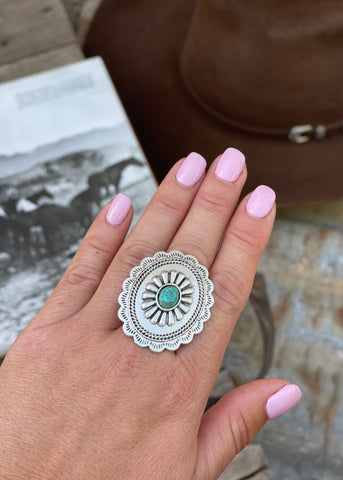 western_concho_dress_ring_natural_stone_jewellery_jewelery_silver_turquoise_statement_mack_and_co_designs_australia