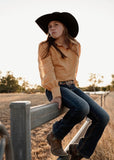 dusty_creek_shilo_womens_linen_arena_shirt_amber_blouse_campdrafting_frill_barrel_racing_rodeo_western_mack_and_co_designs_australia