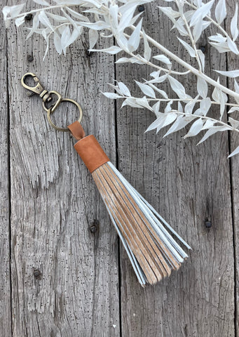 Cowhide Tassel Keyring - Tan